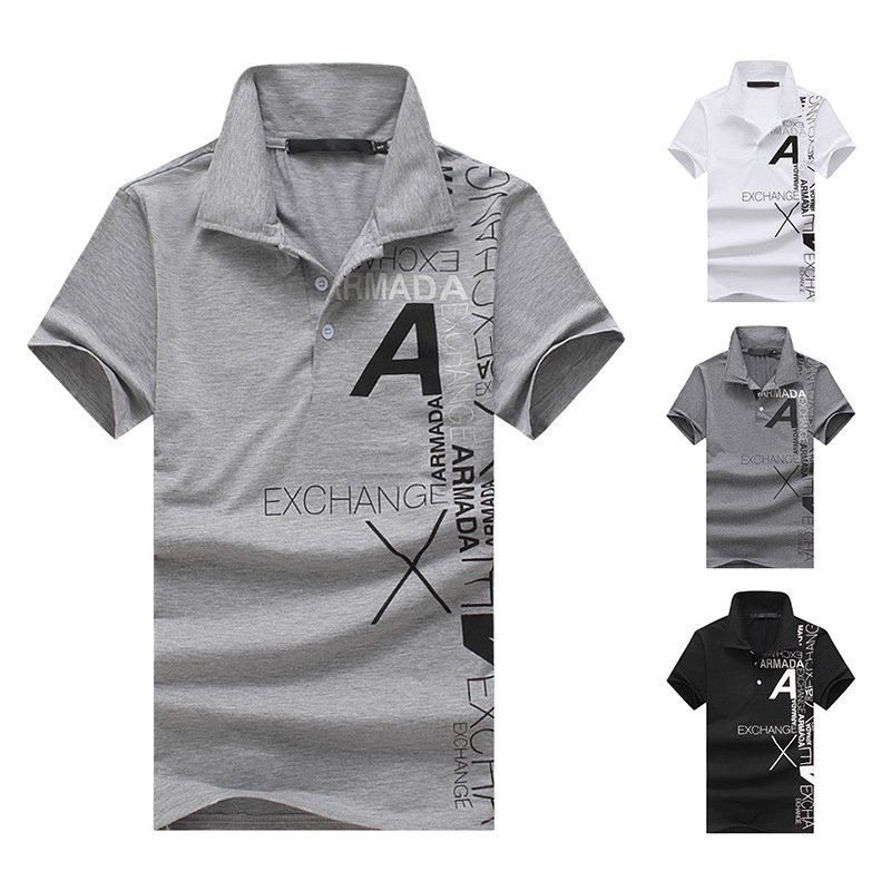 flat foreign trade new men's style A letter printing lapel short-sleeved large size T-shirt B72